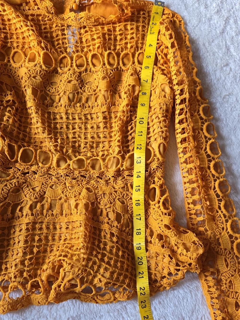 SHEIN Mustard Crochet Long-Sleeve Peplum Blouse